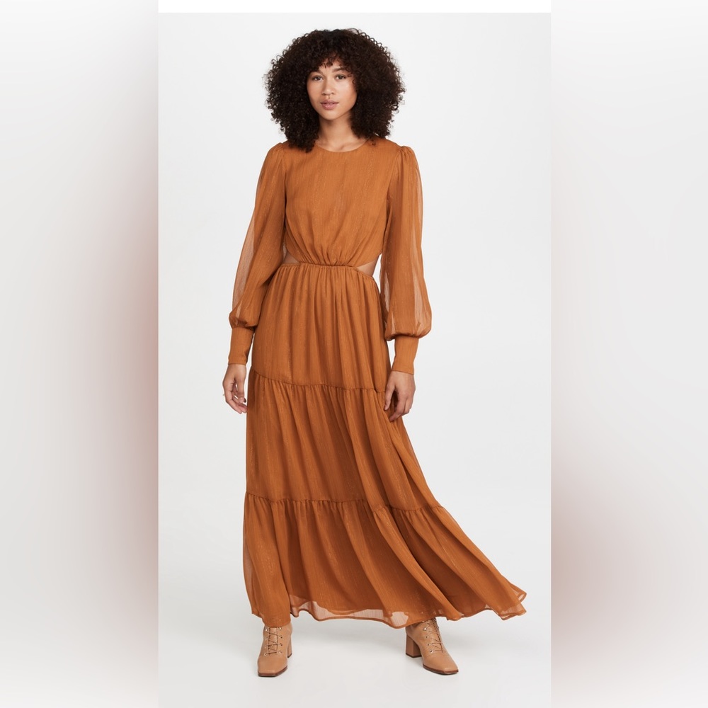 Gorgeous WAYF bronze metallic thread dress with cutouts.  Size M, new w/ tags!